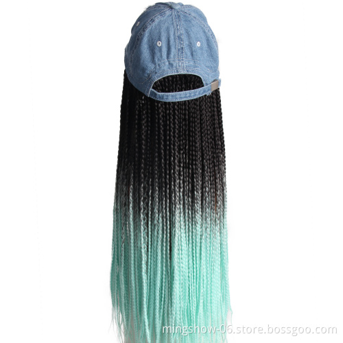 Fashionable Wigs hats style with cheap price synthetic hair baseball braided wigs,female fiber hair extension